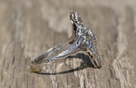 Antique Filigree Ring with Old Mine Cut Diamonds - image 3