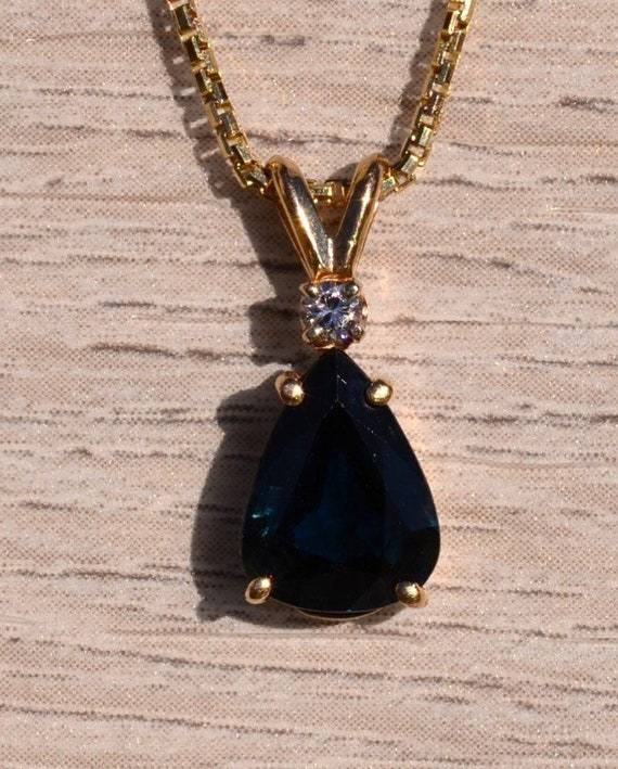Pear Shaped Peacock Sapphire with Diamond Necklace