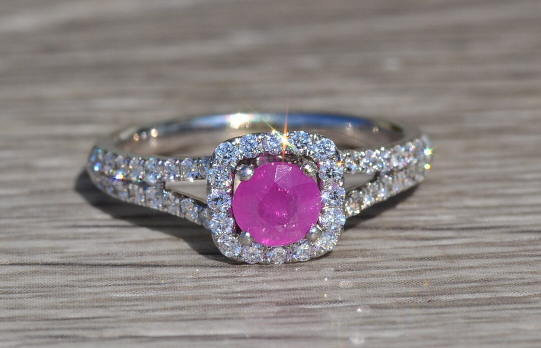 Ladies Signed Celebration Fire Ruby and Diamond Engagement Ring - Etsy