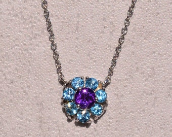 Amethyst and Topaz Pendant in White Gold