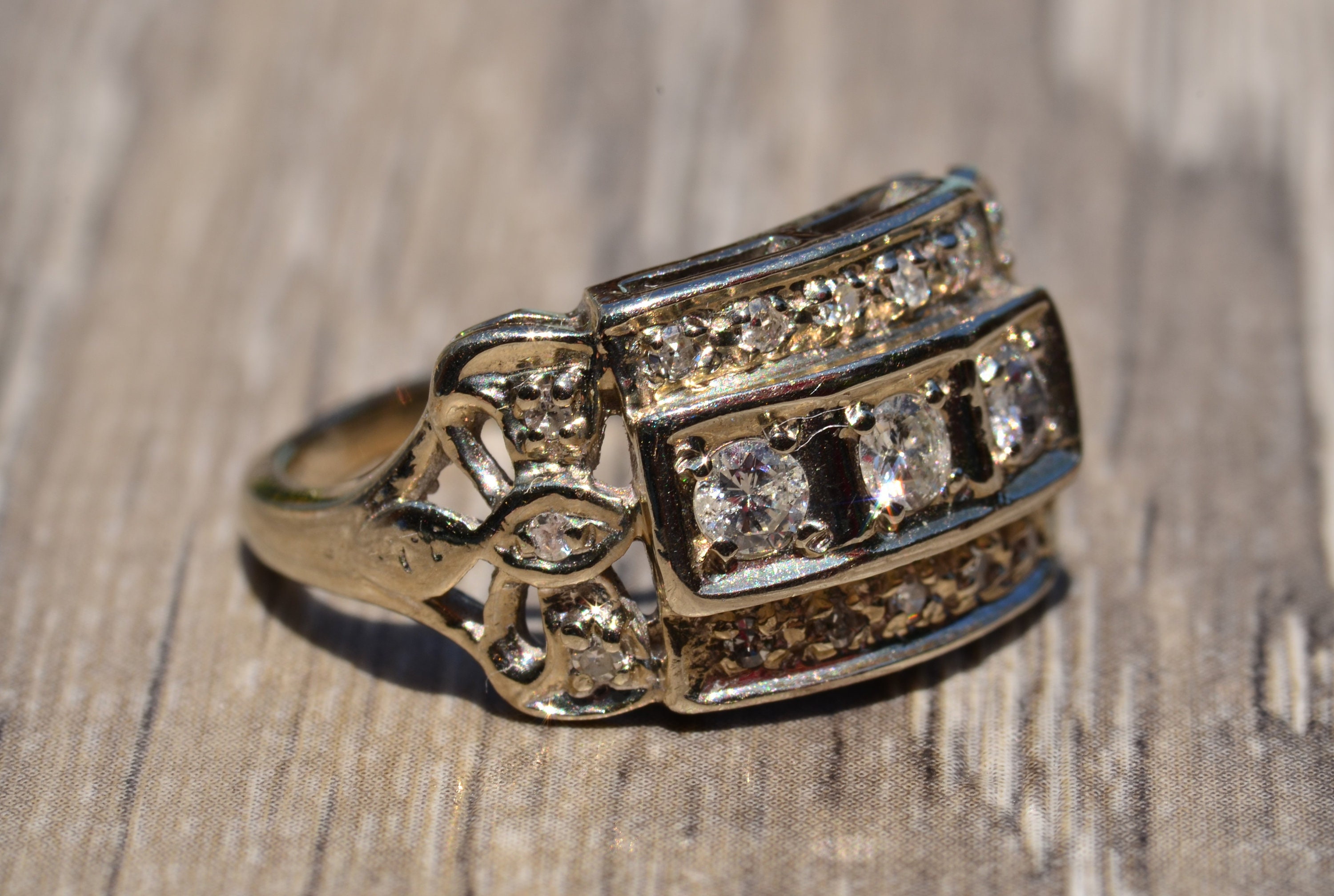 Retro Diamond Ring in White Gold | Etsy