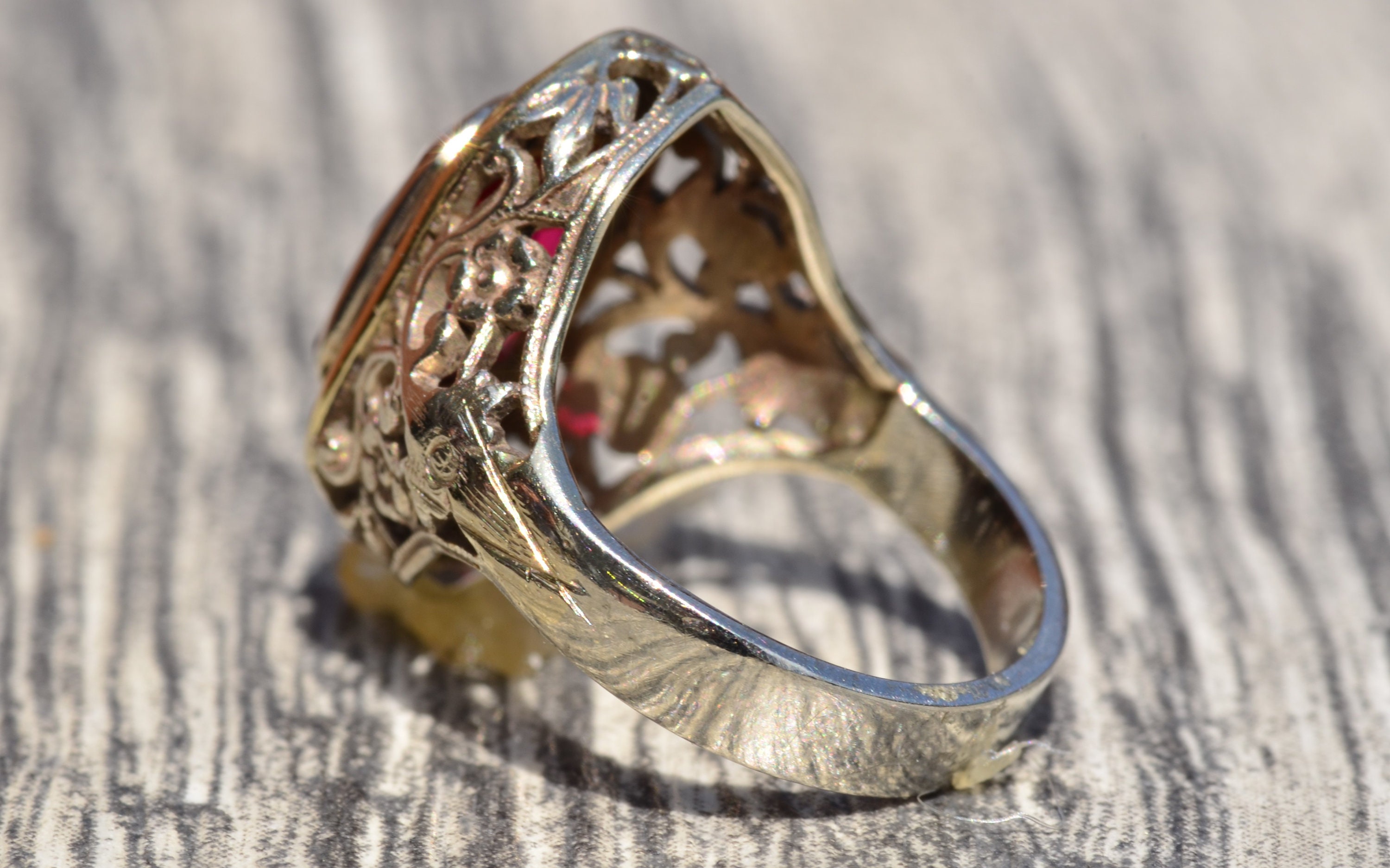 Art Deco Ring Set With Lab Grown Emerald Cut Ruby in