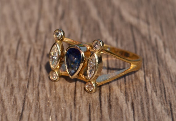 Vintage Mid-Century Modern Sapphire & Diamond Ring - image 2