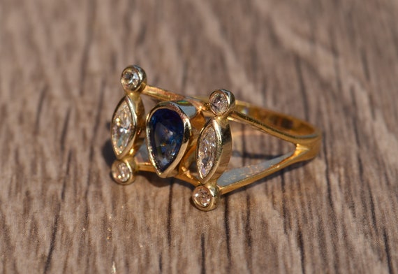 Vintage Mid-Century Modern Sapphire & Diamond Ring - image 2