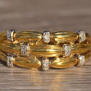 Ladies 18K Yellow Gold Wide Band set with Diamonds