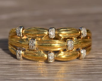 Ladies 18K Yellow Gold Wide Band set with Diamonds