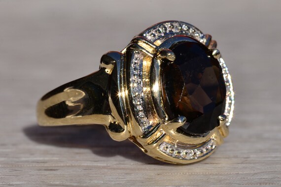 Ladies 14K Yellow Gold Ring set with Smokey Quart… - image 5