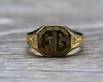 Antique Signed Yellow Gold Signet Ring - Etsy