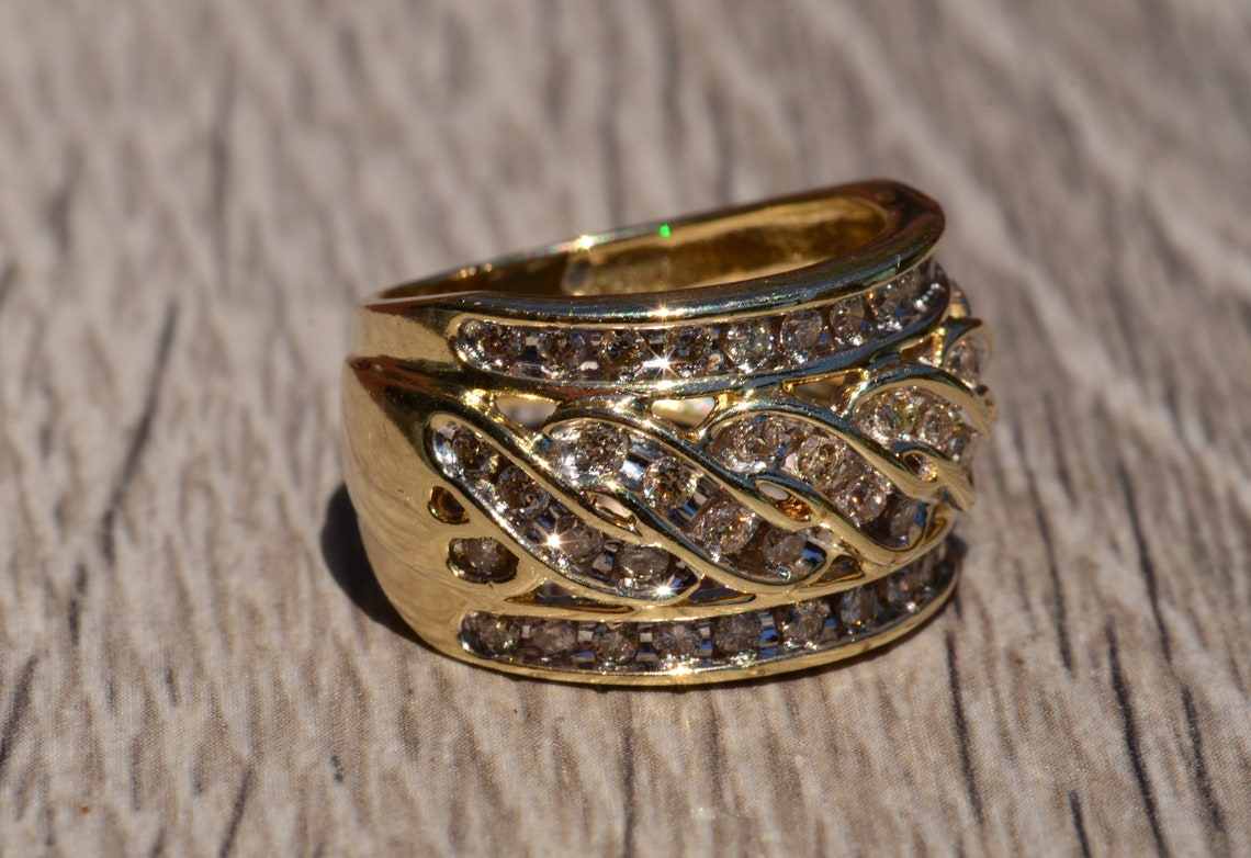 Vintage Ladies Diamond Weave Cocktail Ring | Etsy
