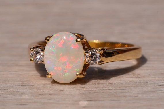 Australian Opal Ring with Natural Diamonds in Yel… - image 2