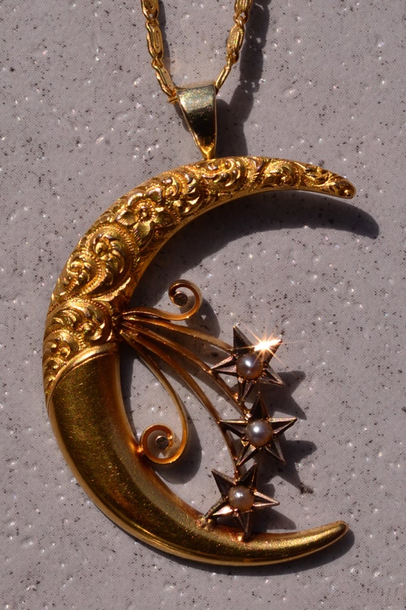 Art Nouveau Era Crescent Pendant with Seed Pearls