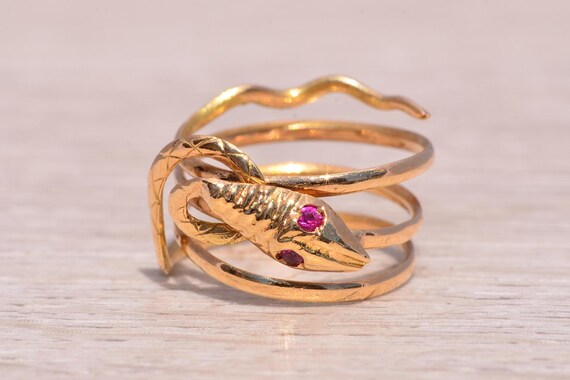 Ruby Snake Ring in Yellow Gold - image 6