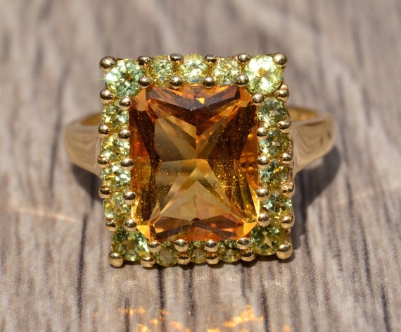 Elongated Radiant Cut Citrine and Diopside Ring - image 1