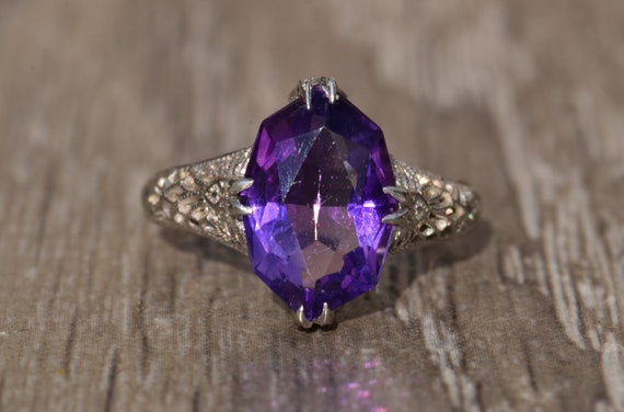 Antique Filigree Ring Set with Amethyst in 18 Kar… - image 6