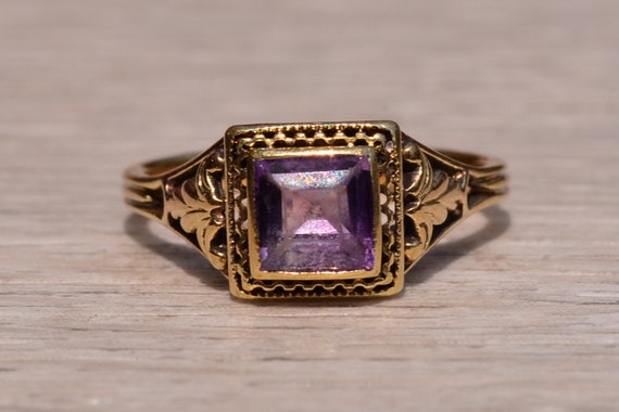 Antique Filigree Ring set with Carre Cut Amethyst - image 6