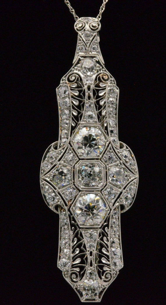 Outstanding Antique Filigree Diamond Pendant in Pl