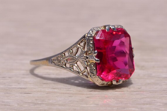 Lab Created Ruby Filigree Ring in White Gold - image 5