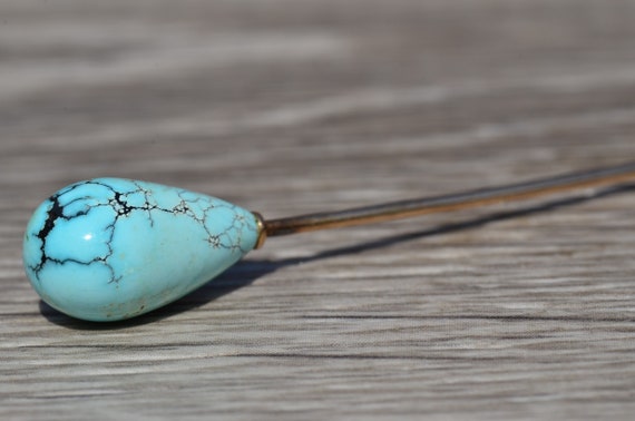 Antique Rose Gold Natural Persian Turquoise Stick… - image 2