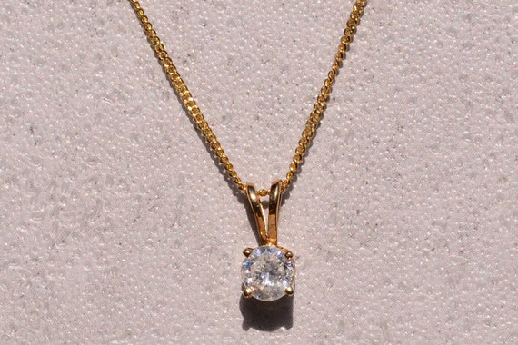Prong Set Natural Diamond Solitaire Pendant in Yellow Gold