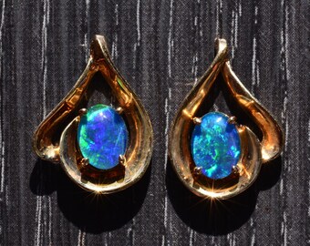 Australian Opal Triplets Earrings in Yellow Gold