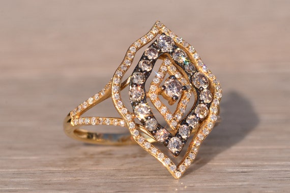 Colored Diamond Cocktail Ring in Yellow Gold - image 5
