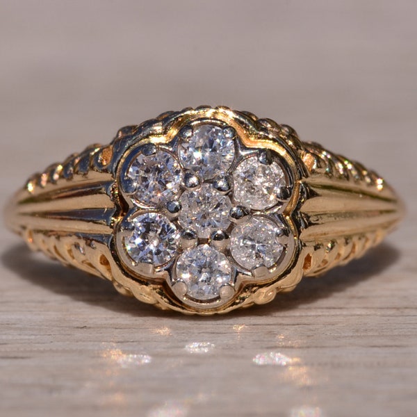 Vintage Two Tone Engagement Ring set with Old European Cut Natural Diamond