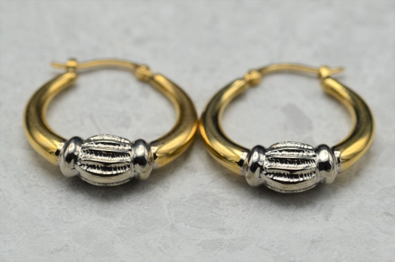 Two Tone 14K Gold Hoop Earrings - image 1