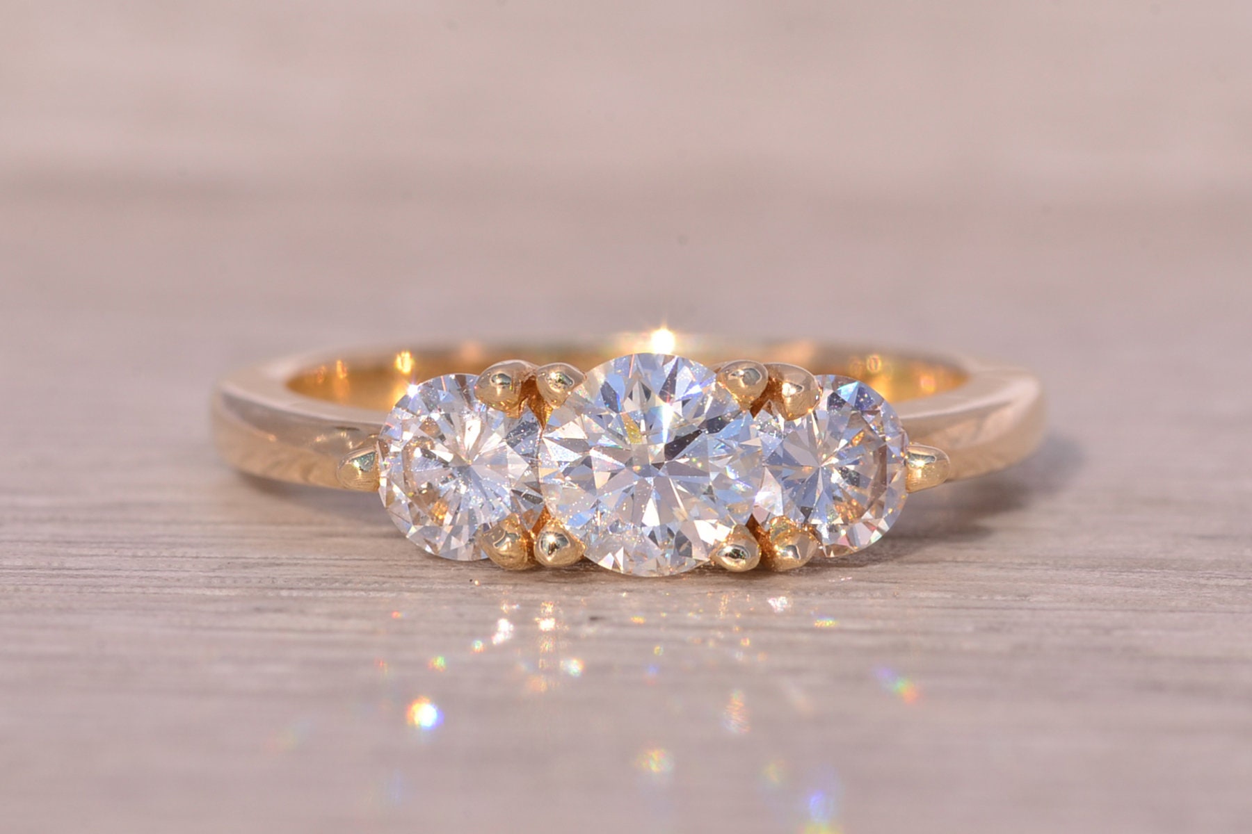 Past Present and Future Natural Diamond Three Stone Ring in Yellow