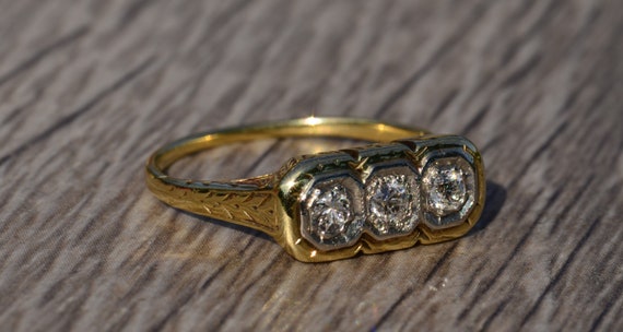 Antique Three Stone Diamond Ring in Yellow Gold - image 6