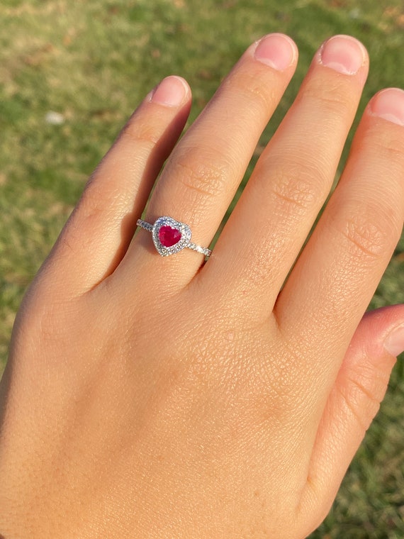 Heart Shaped Natural Ruby and Double Halo Natural… - image 8