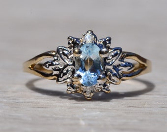 Aquamarin und Diamant Ring in Gelbgold