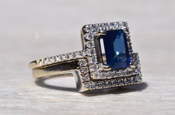 Diffused Emerald Cut Blue Sapphire Engagement Rin… - image 8