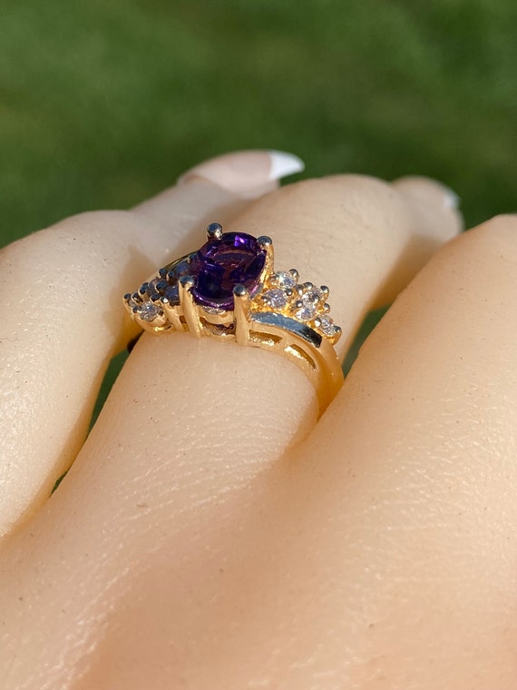 Rich Amethyst and Diamond Ring in Yellow Gold - image 9