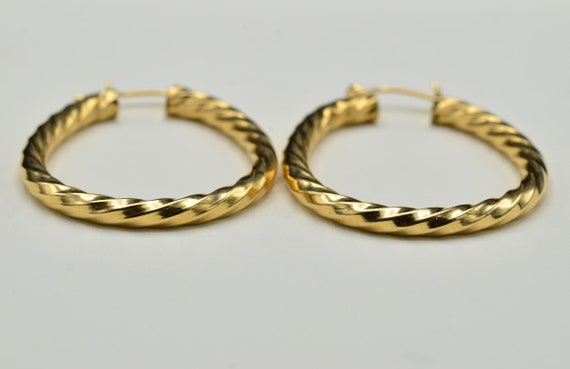 14K Yellow Gold Twisted Elongated Hoop Earrings - image 2