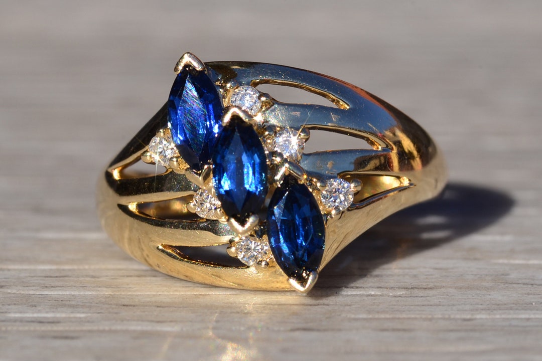 レディース ヴィンテージ 14K サファイア ダイヤモンド リング