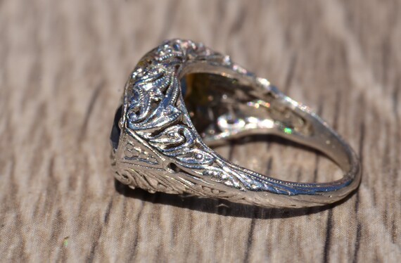 Sapphire and Diamond Filigree Three Stone Ring - image 3