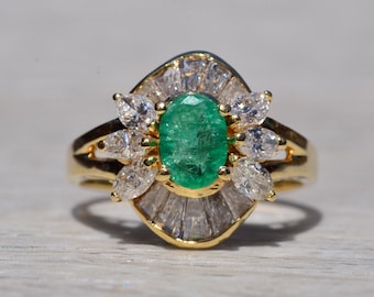 Natural Emerald and Diamond Cocktail Ring