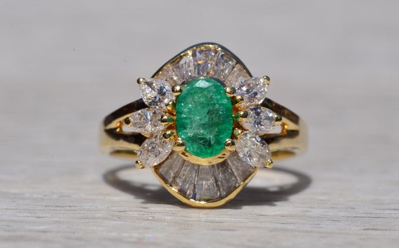 Natural Emerald and Diamond Cocktail Ring - image 1