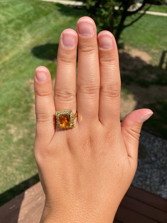 Elongated Radiant Cut Citrine and Diopside Ring - image 6