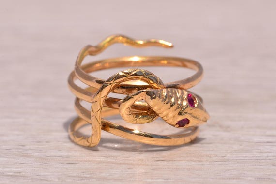 Ruby Snake Ring in Yellow Gold - image 5