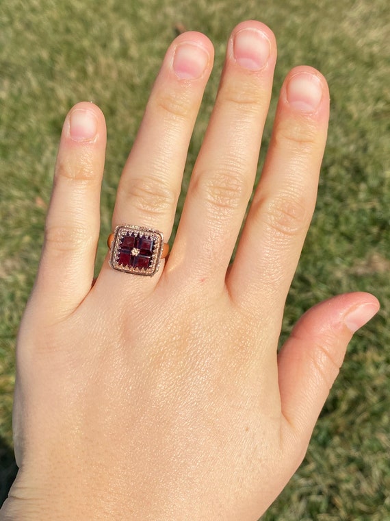 Ladies Antique Rose Gold and Garnet Cocktail Ring - image 8