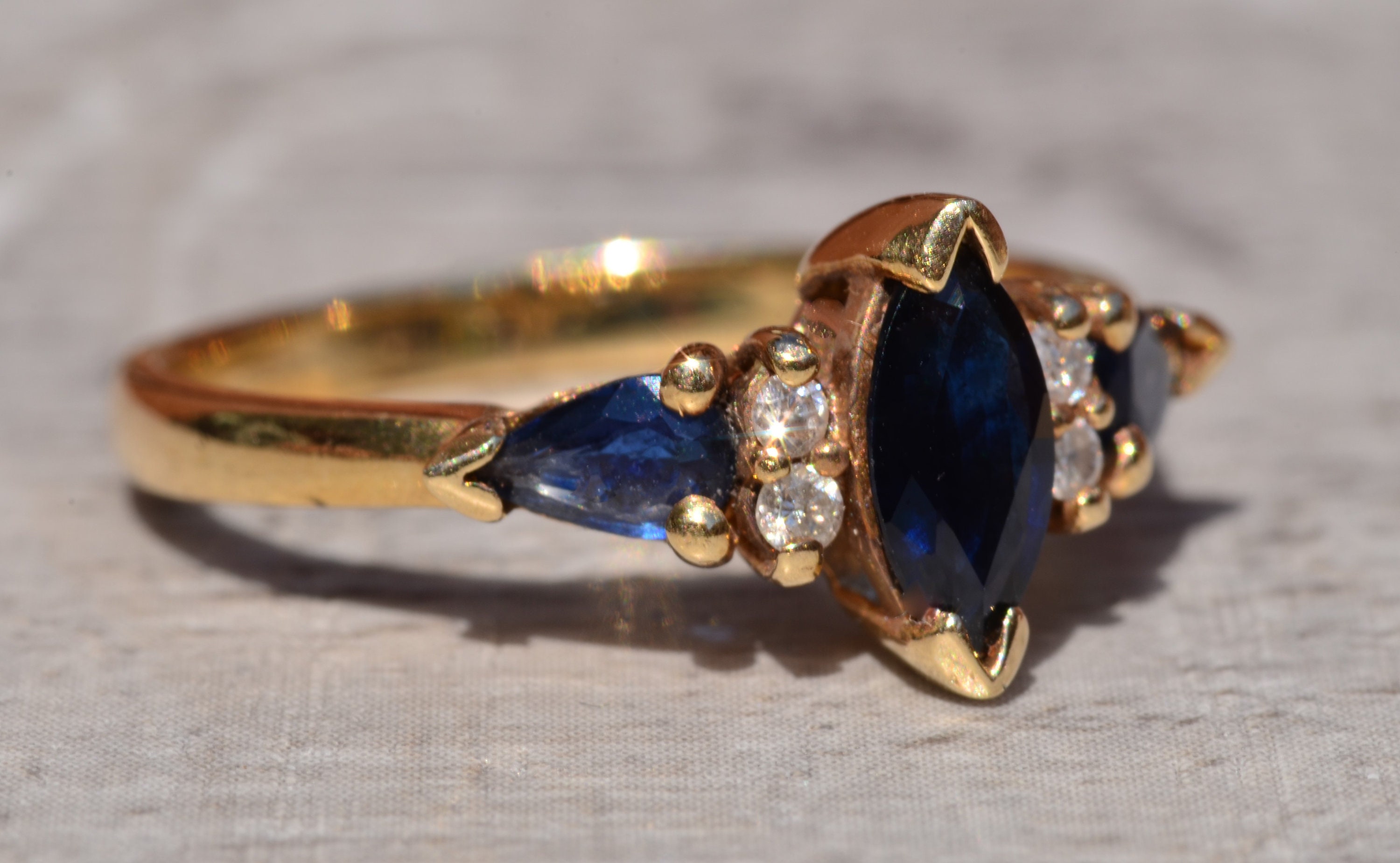 Marquise diamond clearance and sapphire ring