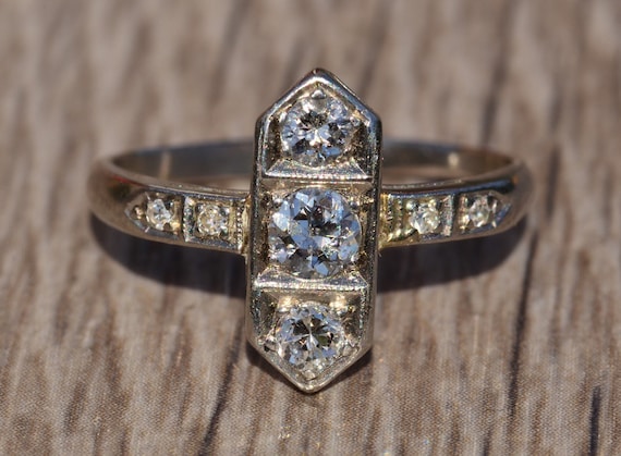 Antique Platinum Hexagonal Diamond Ring - image 1