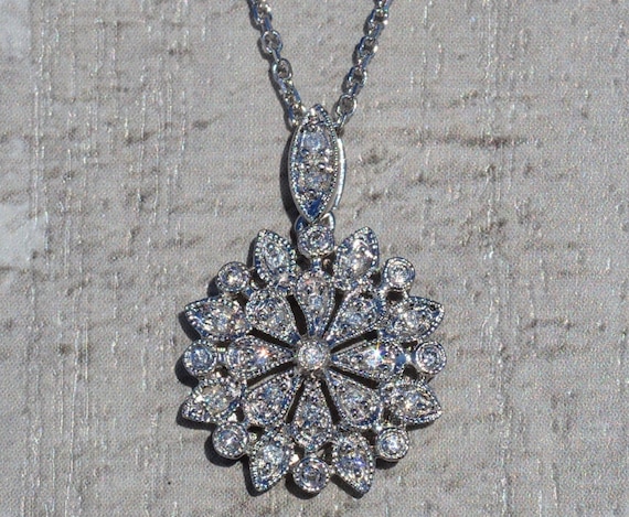 Ladies Contemporary 14K Diamond Floral Necklace - image 1