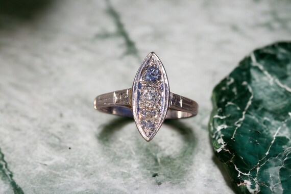 Antique Navette Shaped Natural Diamond Ring in Pl… - image 10