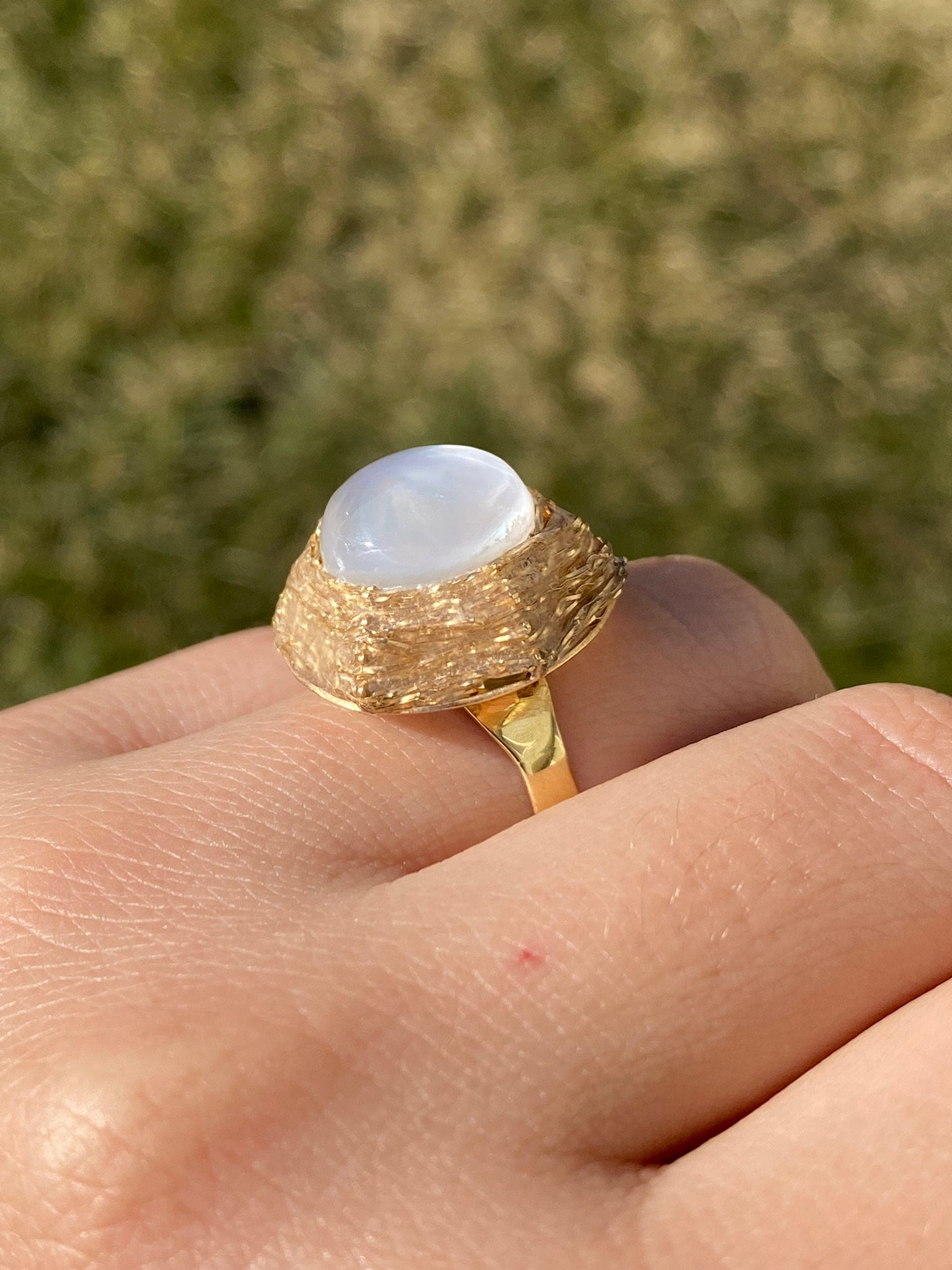 Bague Cocktail Or Jaune 14k Avec Nacre Et Zircone Cubique - Taille 7 (Occasion)