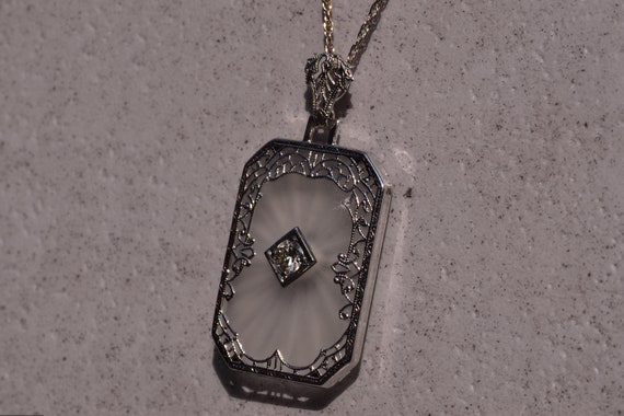 Antique Art Deco Filigree Camphor Glass Pendant w… - image 2