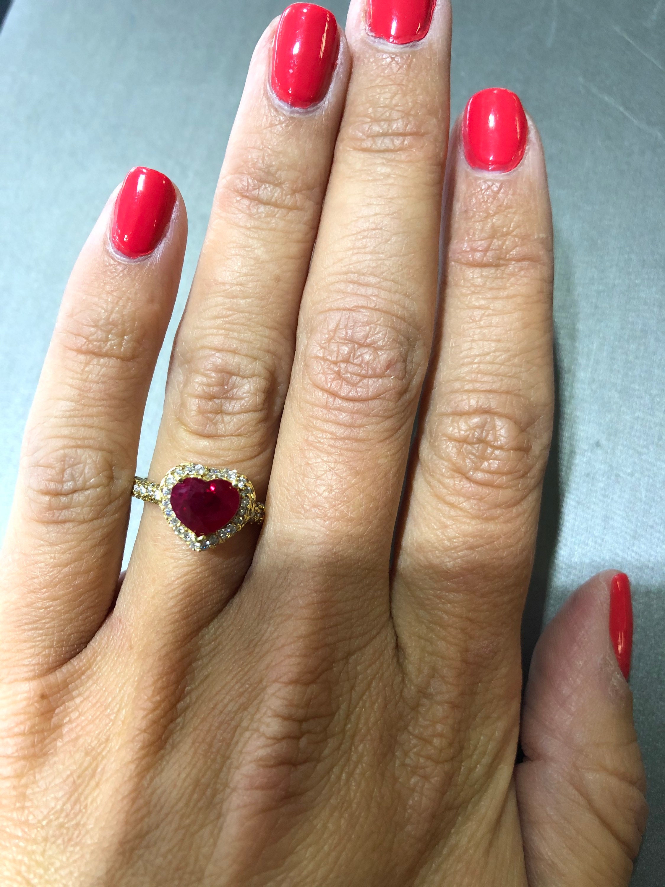 Heart Shaped Ruby Engagement Ring with Pave Diamonds | Etsy