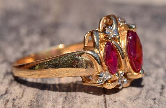 Vintage Lab Grown Ruby and Diamond Ring - image 5