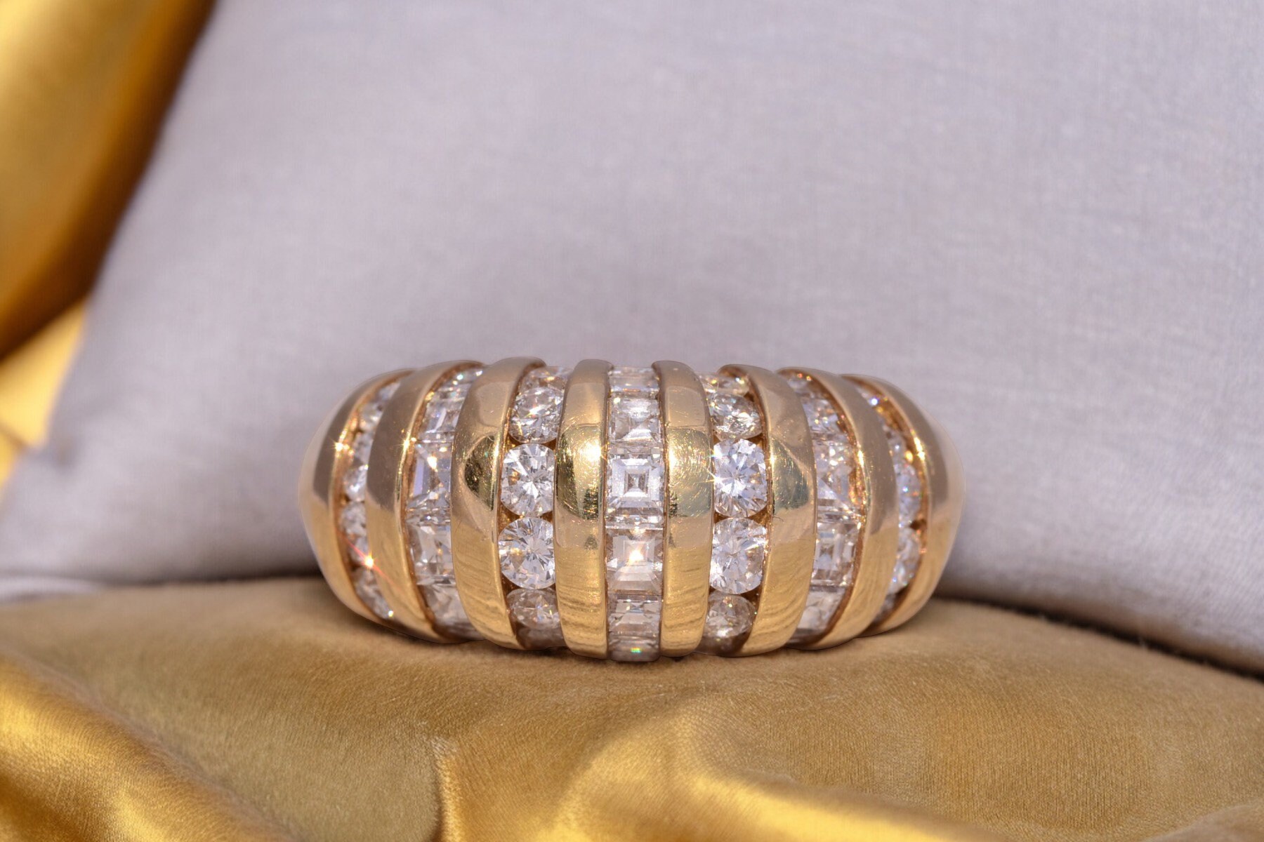 Vintage Wide Channel Set Natural Diamond Ring in Yellow Gold